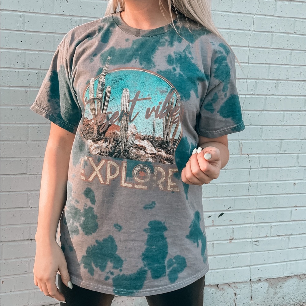 Desert Vibes Tie-Dye Graphic Tee - Blue & Rust